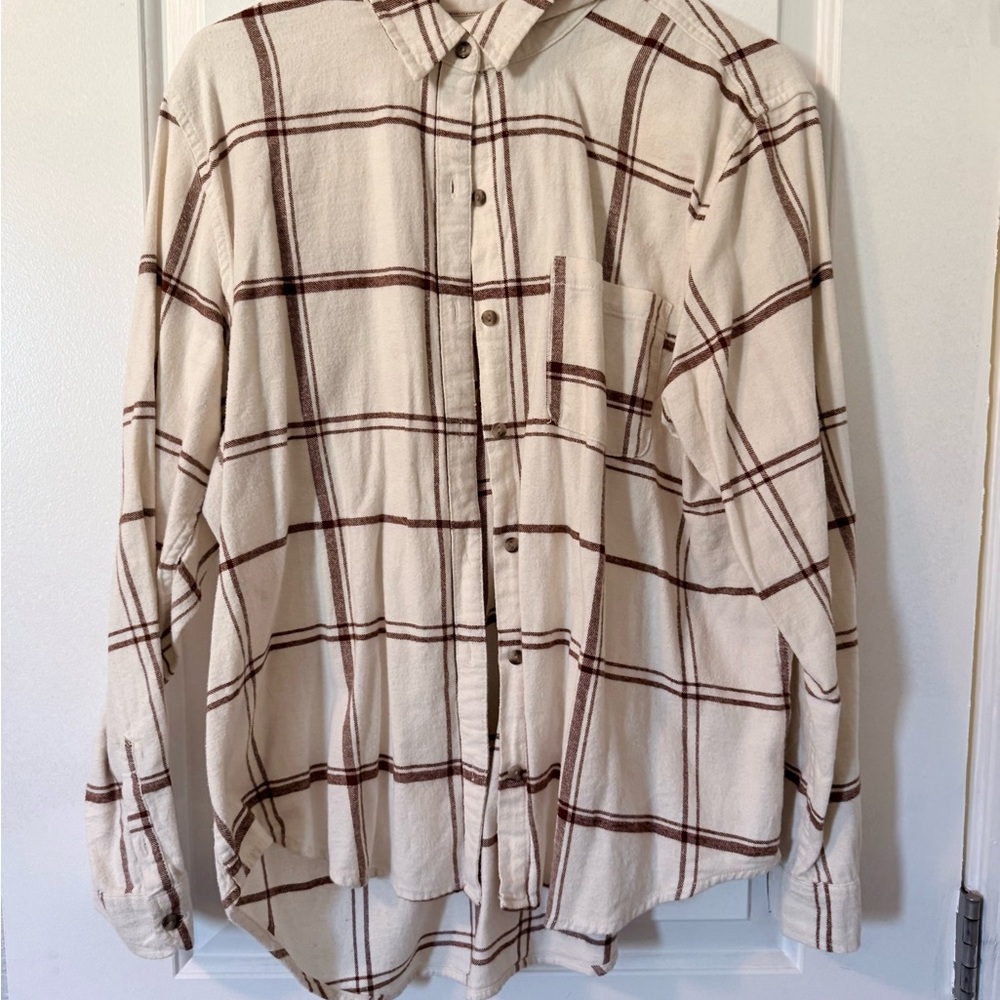 Universal Thread Cream and Brown Plaid Shirt
